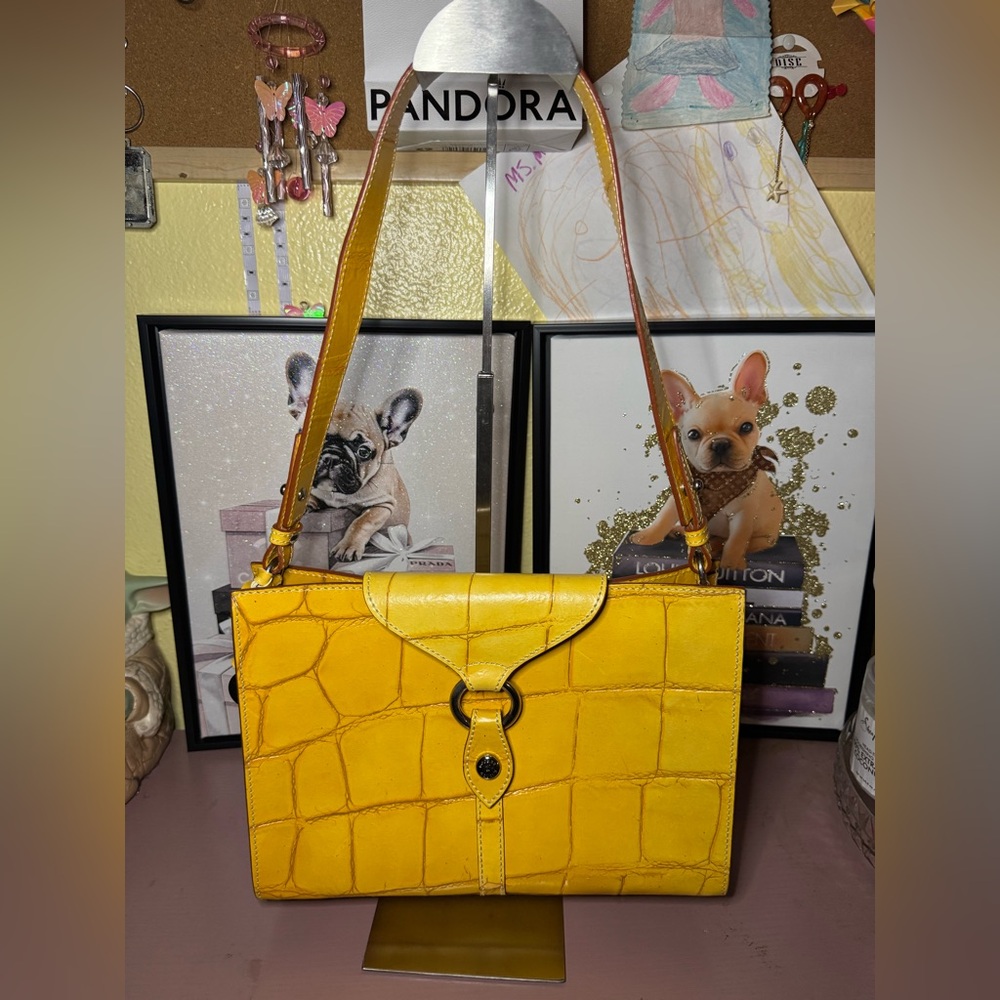 Dooney & Bourke Yellow Croc-Embossed Shoulder Bag